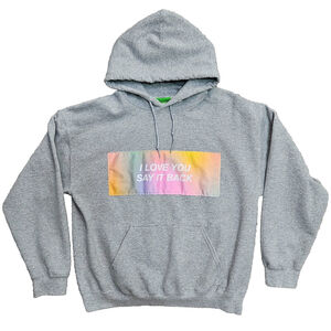 Lonely Ghost I Love You Say It Back Pullover Hoodie Large Gray Rainbow Patch